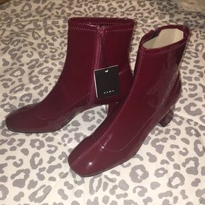 Zara Red Patten Leather Ankle Boots